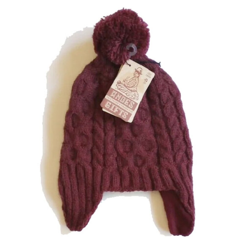 NWT Andes Gifts Alpaca Blend Sherpa Hat Fair Trade Handmade OS Burgundy